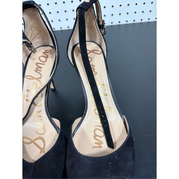Sam Edelman BLACK SUEDE HIGH HEEL OPEN TOE SLINGBACK SHOES size 8 - Picture 6 of 12